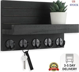 Key Holder for Wall, Decorative Key and Mail Holder with Shelf Has Large Hooks f - Picture 1 of 8