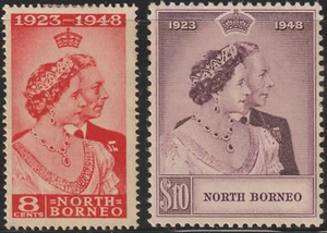 (NB75)MALAYSIA NORTH BORNEO 1948 SILVER ROYAL WEDDING SET 2V MH. CAT RM 200 - Picture 1 of 2