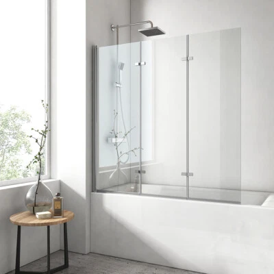 EMKE Duschabtrennung Badewanne Badewannenfaltwand 3teilig Badewannenaufsatz Nano Glas