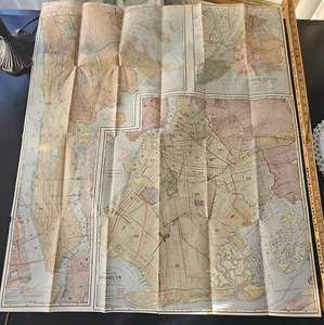 * c1920 Queens Rockaway New York City NYC 29x34" Map Subway Manhattan Brooklyn * - Picture 1 of 10
