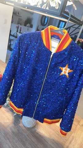 BNWT Women’s Houston Astros Blue Sequin Jacket Bling M L XL FREE SHIPPING Cover
