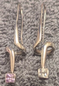 Silver 925 Designer Earrings Vintage W/ Faceted Crystals. 2" Long. - Picture 1 of 4