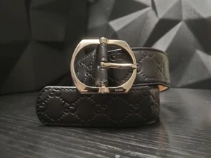 Gucci Belt Leather Monogram Guccissima Black Classic Buckle size 36 - Picture 1 of 13