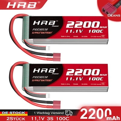 HRB 2Stück 11,1V 3S 2200mAh Deans Lipo Akku für RC Hubschrauber Drohne Auto LKW - Bild 1 von 4