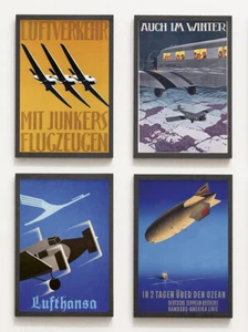 Set: 4 Plakate Luftfahrt 1930er Zeppelin Lufthansa Junkers Poster Kunstdrucke - Bild 1 von 2