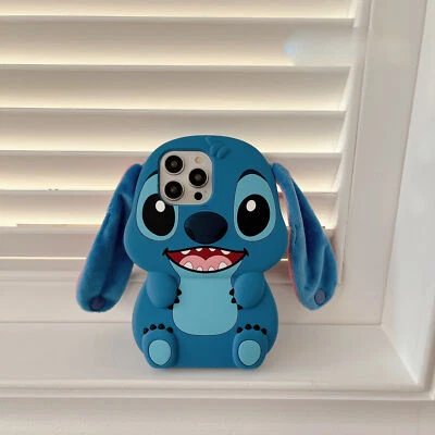 Custodia telefono Lilo & Stitch peluche orecchie punto posteriore custodia protezione moda UK - Immagine 1 di 4