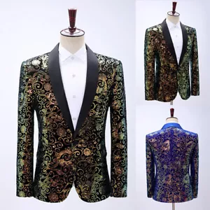 Herren Anzug Blazer Blumen Glitzer Pailletten Jacke Slim Party Show Tanz Kostüm - Bild 1 von 12