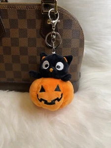 cat Bag Charm Keychain Purse charm Plush Pom Pom Pumpkin Halloween Gift New - Picture 1 of 2
