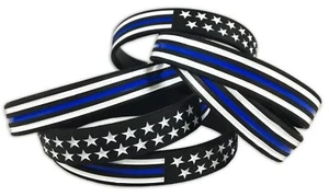 Thin Blue Line American Flag Bracelet Standard 8" 12 Pack - Picture 1 of 4