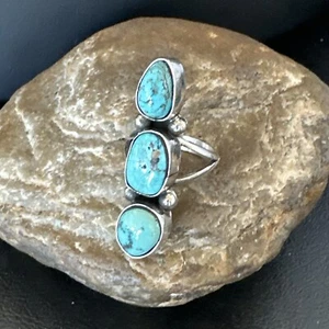 Navajo Sterling Silver Cluster Blue Turquoise Ring Sz 7.5 17842 - Picture 1 of 13
