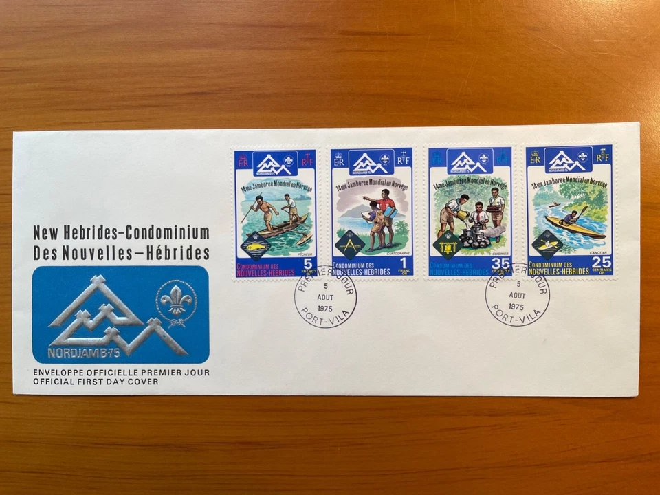 NEW HEBRIDES (French) 1975 World Scout Jamboree, Set of 4 on FDC - Image 1 of 1