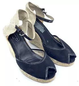 Coach Kimmy Sandal Women's 7 B Black Logo Buckle Platform Espadrille Wedge Heels - Picture 1 of 9