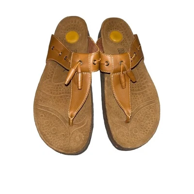 Dexter Reflex Women Comfort Brown Leather Thong Tassel Cork Heel Sandal 10 - Image 1 of 4