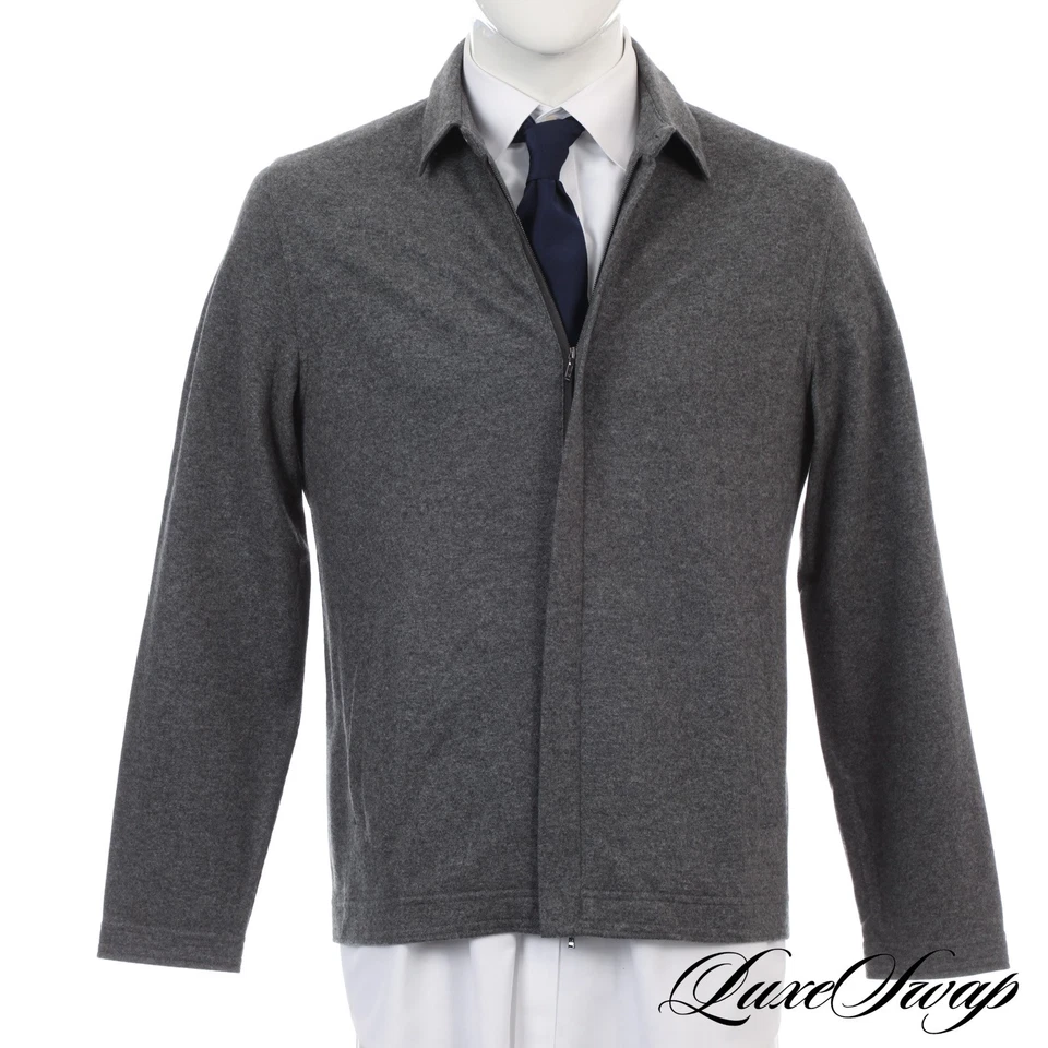 #1 MENSWEAR Loro Piana Made In Italy 100% Cashmere Grey Suede Trim Zip Coat M NR - Image 1 of 4