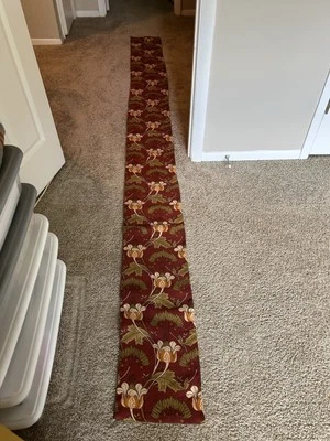 Vintage Table Runner 128” X 11” Linen Red Green Orange - Image 1 of 4