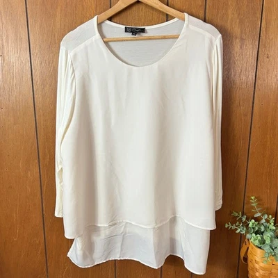 Top DQ2 Diane Gilman para mujer marfil panel transparente manga larga Lagenlook Foto 1 de 4