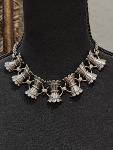 Unique Rare Chunky Egyptian Revival Art Style Silvertone Vintage Choker Necklace - Picture 1 of 8