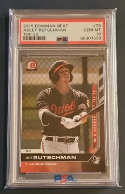 ADLEY RUTSCHMAN 2019 BOWMAN NEXT TOP 20 ROOKIE CARD #T6 ORIOLES PSA 10 PR 617 - Image 1 of 3
