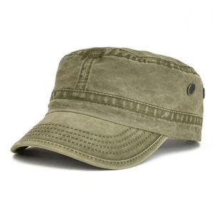Washed Cotton Military Cadet Army Caps Unique Design Vintage Flat Top Hat (Ar... - Picture 1 of 7