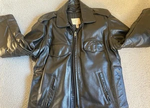 Vtg Taylors Leatherwear Black Police Bomber Biker Jacket Removeable Liner Sz 46 - Picture 1 of 9