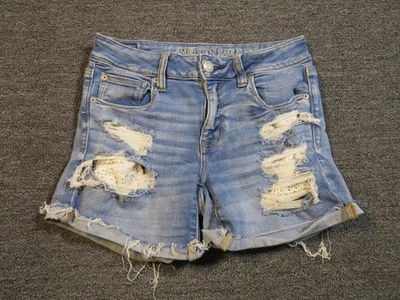 American Eagle Shorts Womens 8 Distressed Denim Midi Next Level Stretch Lace - Image 1 of 4