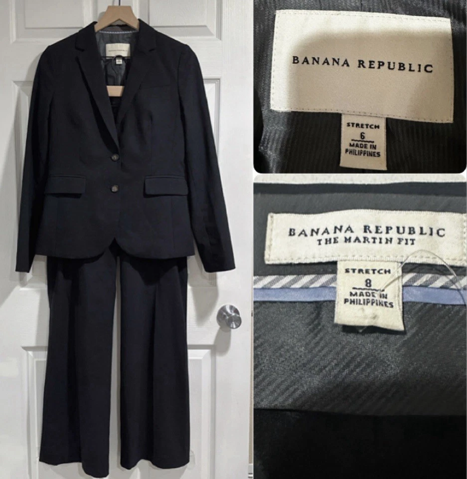 Conjunto de traje blazer de lana negra Banana Republic Martin Fit (6) y pantalones de pierna ancha (8) Foto 1 de 4