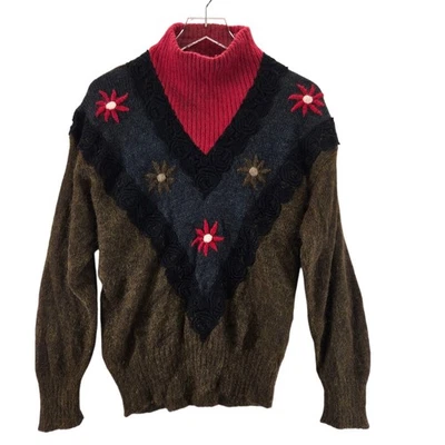 Vintage Sweater Womens Large Medium Italian Mohair Wool Bohemian Embroidered - Image 1 of 4