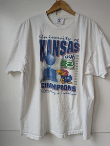 Vintage 1996 University Kansas KU T-Shirt Jayhawks Size XXL Champions Basketball - Picture 1 of 9