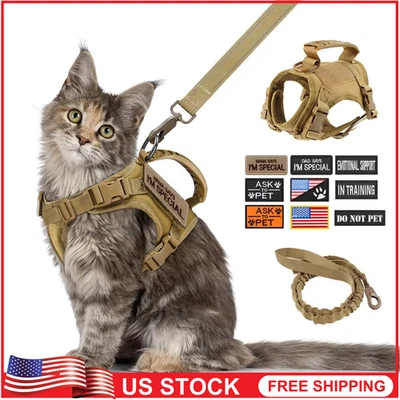 Conjunto táctico de arnés y correa para gato chaleco pequeño para cachorro perro con 9 parches ajustables Foto 1 de 4