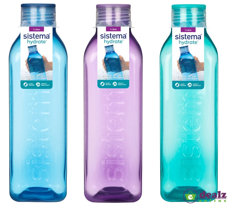 Sistema Square Water Drink Juice Bottle School Office Work Gym 1L BPA Free - Image 1 of 1