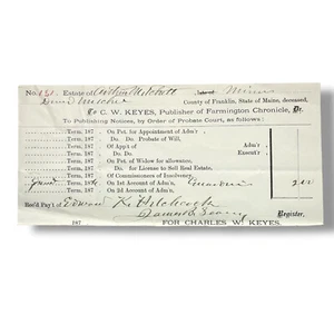 1876 Maine Probate Estate of Arthur Mitchell Signed by Judge Edward Hitchcock - Picture 1 of 3