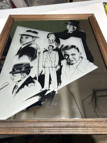 Vintage 5 Faces of FRANK SINATRA Glass Wall MIRROR in Wood Frame Cover