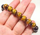 143Ct Natural African Yellow Blue Tigereye Round Beads Bracelet Chain BYT163