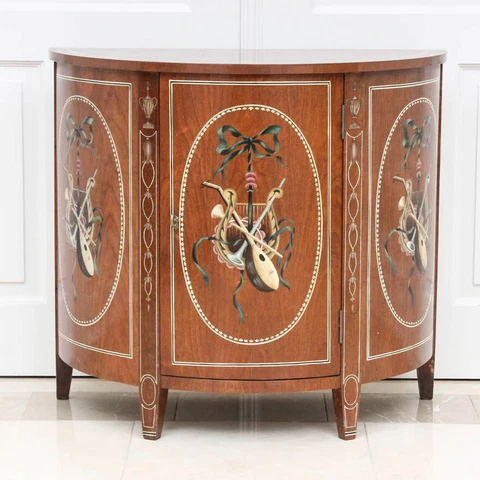 Vintage Hand Painted Cherry Demilune Cabinet Cover