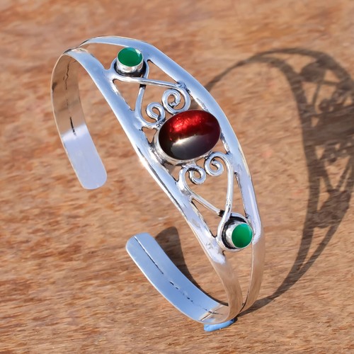 VALENTINO Bracciale Granato e Onice Verde Gemma Argento Sterling 925 Design Esclusivo Bracciale