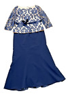 Adrianna Papell Women's Set Top Lace Floral Navy 3/4 Sleeve Maxi Skirt Size 12