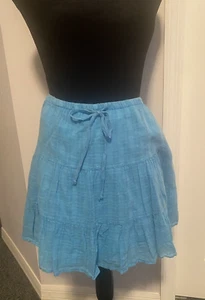 American Eagle Ruffle Skirt mini blue teal wash lined short pockets LARGE - Picture 1 of 6