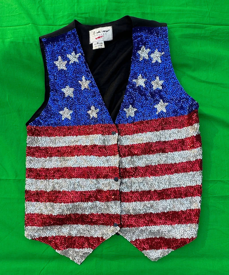 Fashion Fantasy Ladies Handmade Patriotic USA Flag Sequin Vest Size S. - Image 1 of 4