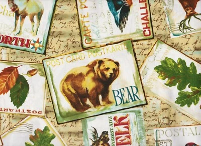 Tela de edredón 100 % algodón con estampado de postales de vida silvestre por yarda Foto 1 de 2