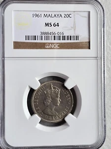 Malaya 20 Cents 1961 NGC MS 64 - Picture 1 of 2