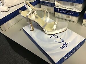 Coloriffics Bridal Mackenzie White Satin Open Toe Platform Sandal size 10 W