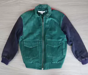 Chaqueta de cuero vintage años 90 piel de cerdo para hombre bloque de color medio verde rojo azul M - Imagen 1 de 9