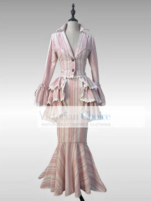 Edwardian Downton Abbey 1900s Vintage Form Fitting Peplum Dress Theater Gown 328 - Image 1 of 4