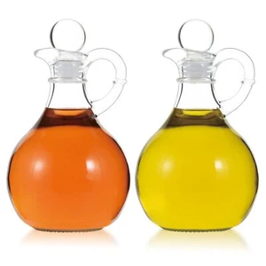 Oil and Vinegar Cruet Set of 2 Glass and Dispenser with Airtight Stopper - Picture 1 of 7