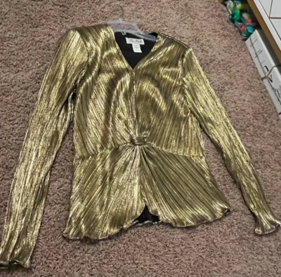 Vintage 80’s Gold Metallic Blouse La Nuit Ladies Size L Made In USA Fabulous - Image 1 of 4