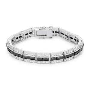 Precious Stars Silvertone Onyx Radiant-cut Cubic Zirconia Bracelet - Picture 1 of 3
