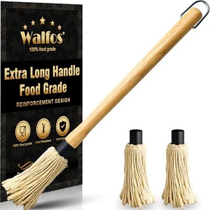 BBQ Mop Brushes Set with Wooden Handle 3 Heads for Basting Grilling & Smoking - Picture 1 of 7