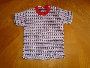 Toddler VTG 1970s Nylon T Shirt White w/ Red & Blue Print Sz 24 MONTHS NOS - Picture 1 of 7