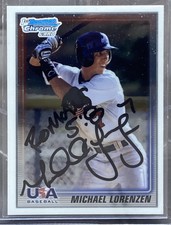 2010 1st Bowman Chrome Michael Lorenzen USA-8 Autographed Signed Romans 5:8