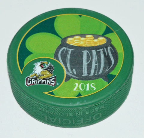 GRAND RAPIDS GRIFFINS Happy St Pat's 2018 Patrick's Day GREEN COLORED AHL PUCK Cover